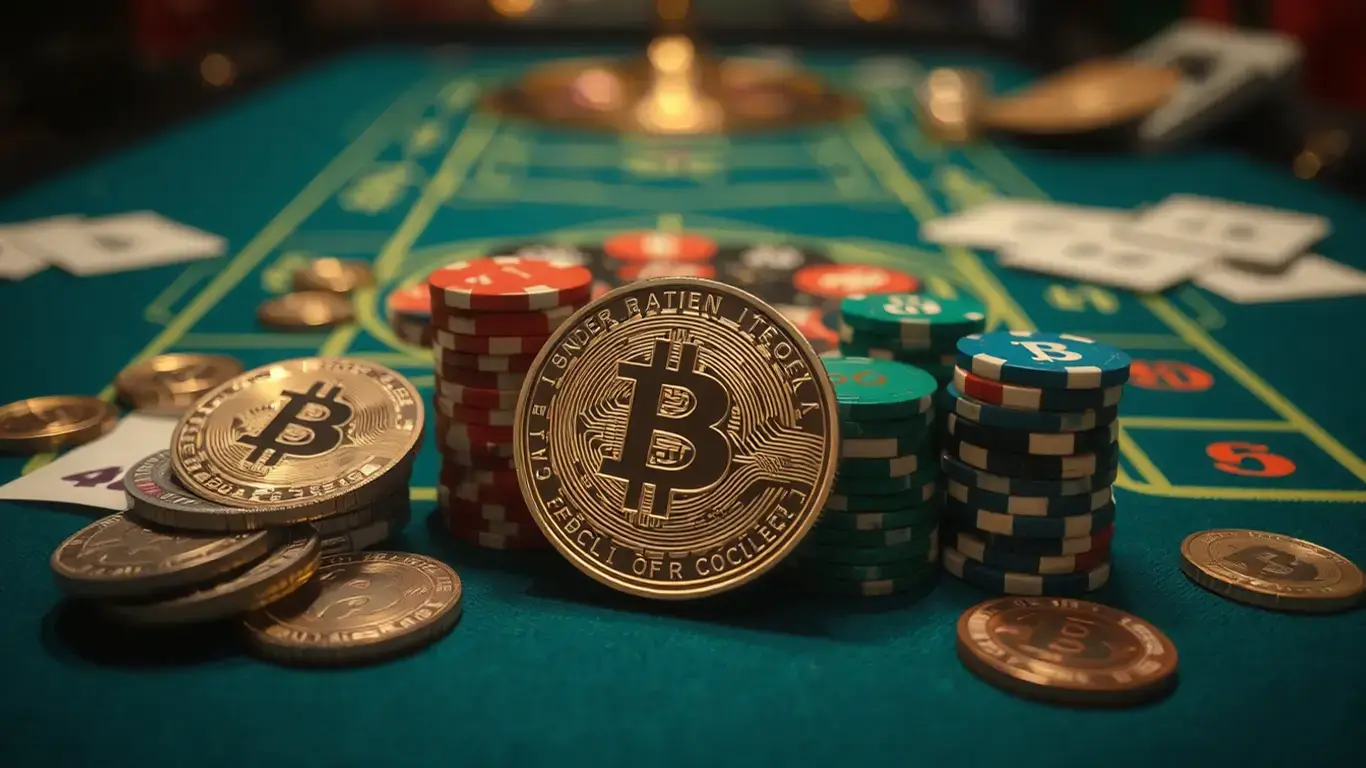 bitcoin on roulette table game with coins