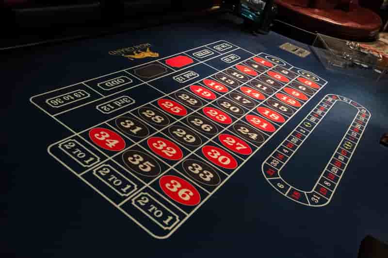 American roulette table in dark blue