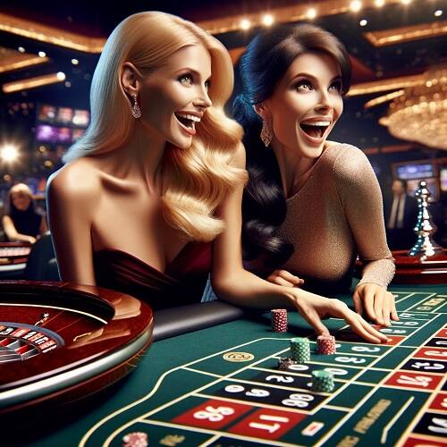 Ladies playing roulette and have fun