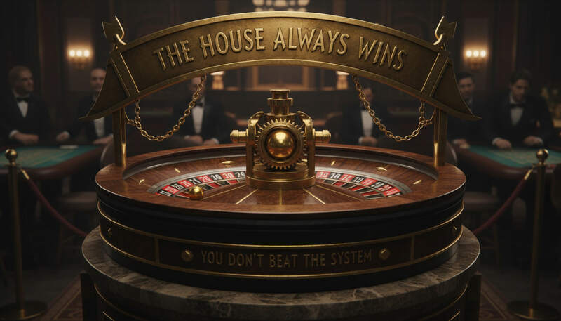 roulette table with sigh that the house always win.